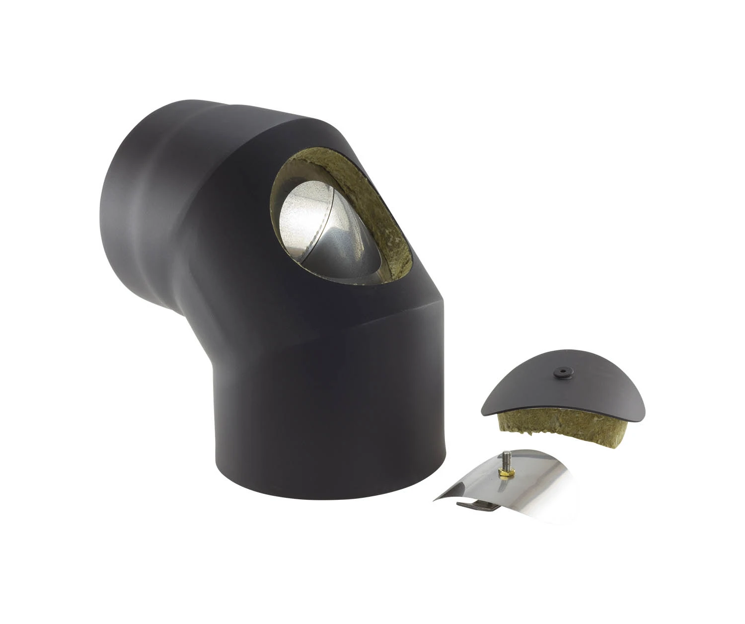 Rauchrohrbogen Stahl 2x 45° Doppelwandig Ø 150 Mm Schwarz Mit Prüföffnung 4 Rauchrohrbogen Stahl 2x 45° Doppelwandig Ø 150 Mm Schwarz Mit Prüföffnung – Bild 2