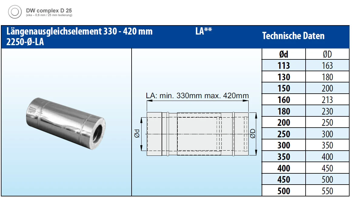 Längenausgleichsrohr 330-420 Mm Doppelwandig Verkupfert - Eka Complex D 25 5 Längenausgleichsrohr 330-420 Mm Doppelwandig Verkupfert - Eka Complex D 25 – Bild 3