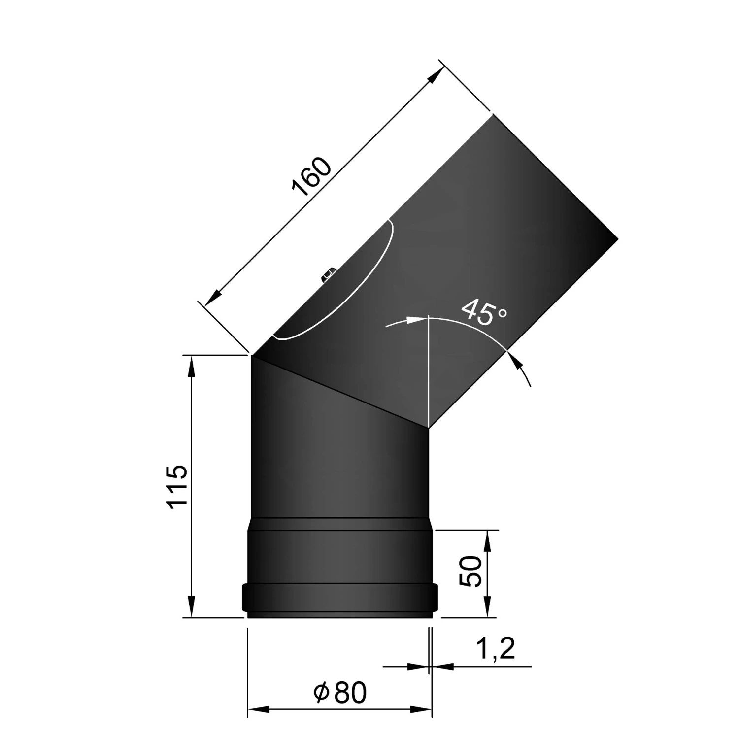 Pellet-Ofenrohrbogen Stahl 45° Schwarz Mit Putztür 4 Pellet-Ofenrohrbogen Stahl 45° Schwarz Mit Putztür – Bild 2