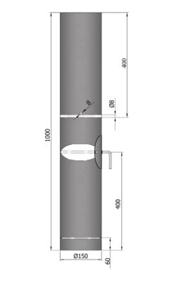 Rauchrohr Stahl 1000 Mm Ø 150 Mm Schwarz Mit Tür, Drosselklappe, Kondensring, Kugelfang -Kamin Heizgeräte 1840 1