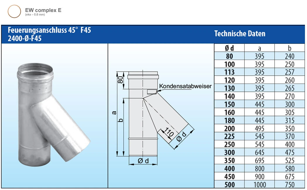 Feuerungsanschluss 45° Edelstahl Einwandig - Eka Complex E 5 Feuerungsanschluss 45° Edelstahl Einwandig - Eka Complex E – Bild 3