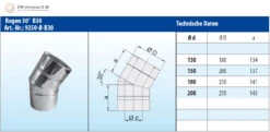 Schornstein Winkel 30° Doppelwandig - Eka Chromos D 25 -Kamin Heizgeräte 3921 1