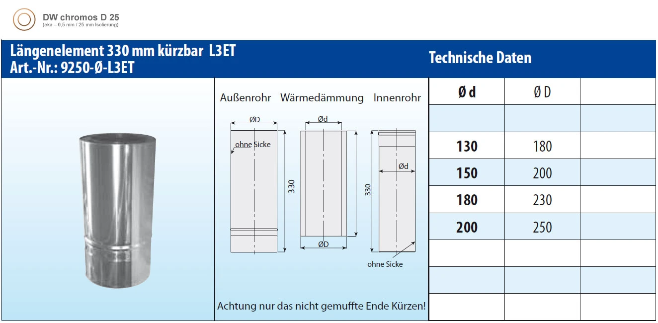 Schornsteinrohr Edelstahl 330 Mm Doppelwandig Kürzbar - Eka Chromos D 25 7 Schornsteinrohr Edelstahl 330 Mm Doppelwandig Kürzbar - Eka Chromos D 25 – Bild 5
