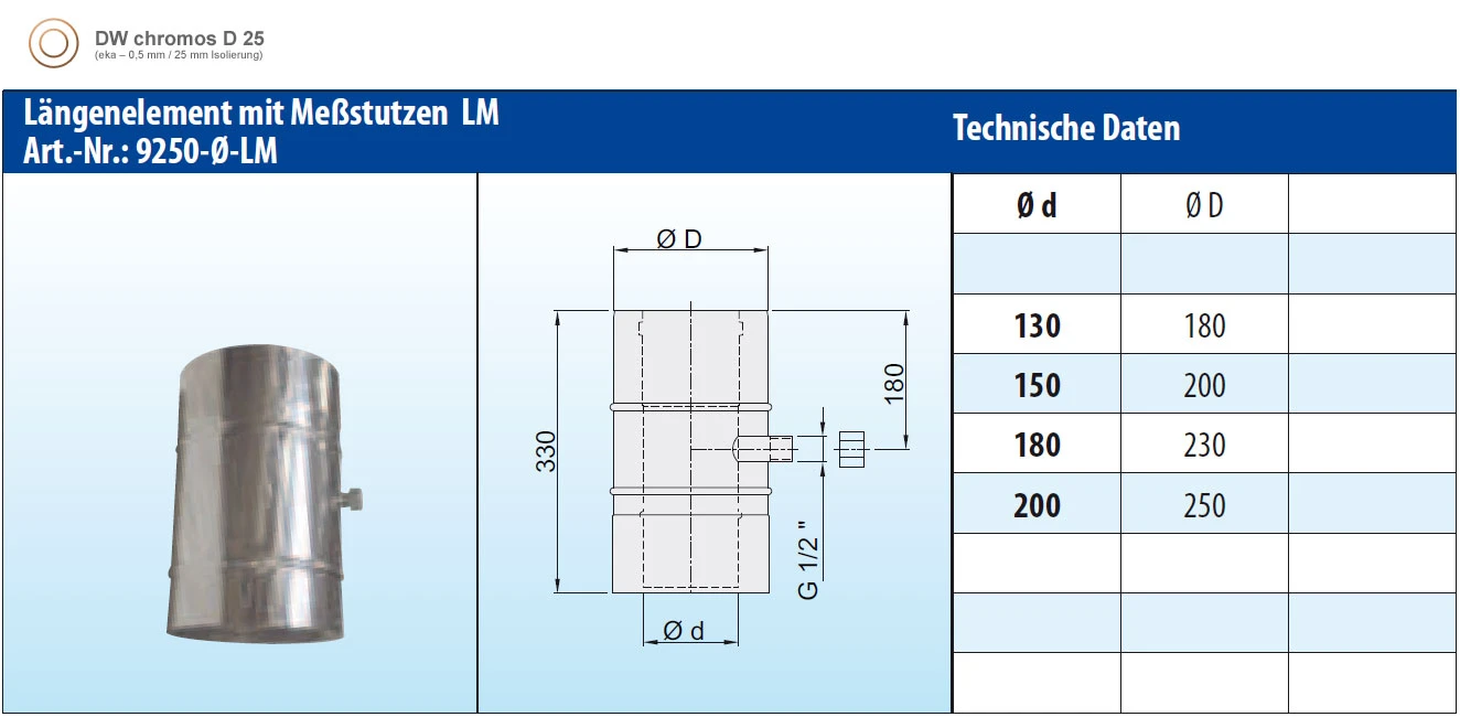 Schornsteinrohr Edelstahl 330 Mm Doppelwandig Mit Messstutzen - Eka Chromos D 25 5 Schornsteinrohr Edelstahl 330 Mm Doppelwandig Mit Messstutzen - Eka Chromos D 25 – Bild 3