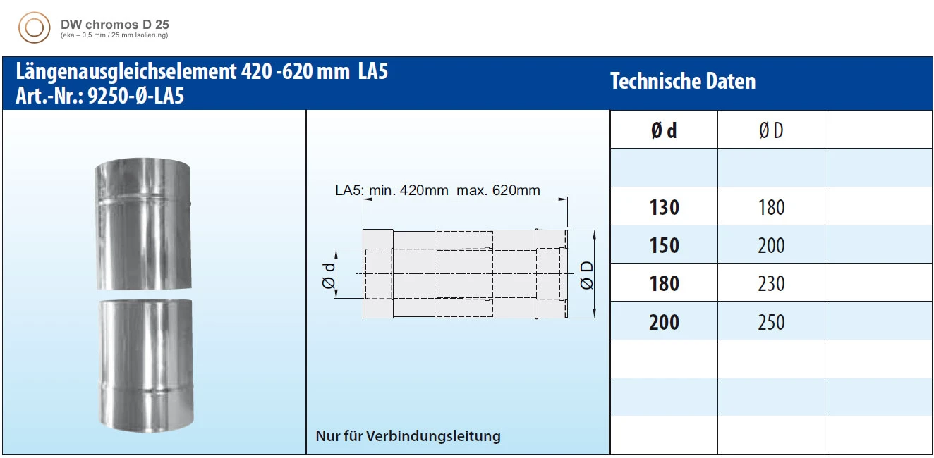 Längenausgleichsrohr 420-620 Mm Doppelwandig - Eka Chromos D 25 5 Längenausgleichsrohr 420-620 Mm Doppelwandig - Eka Chromos D 25 – Bild 3