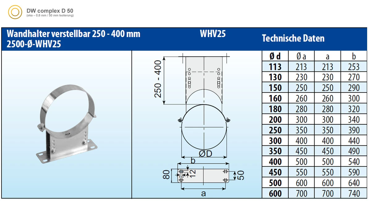 Wandhalter Verstellbar 250-400 Mm Doppelwandig - Eka Complex D 50 6 Wandhalter Verstellbar 250-400 Mm Doppelwandig - Eka Complex D 50 – Bild 4