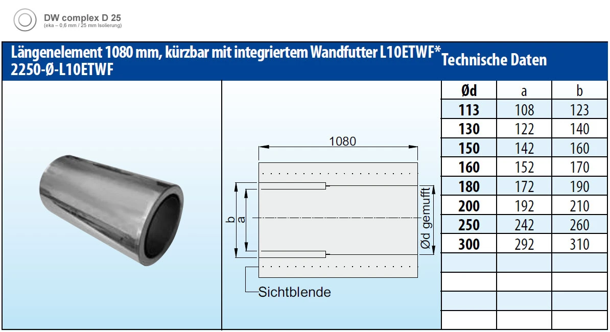 Schornsteinrohr Edelstahl 1000 Mm Doppelwandig Kürzbar Wandfutter - Eka Complex D 25 7 Schornsteinrohr Edelstahl 1000 Mm Doppelwandig Kürzbar Wandfutter - Eka Complex D 25 – Bild 5