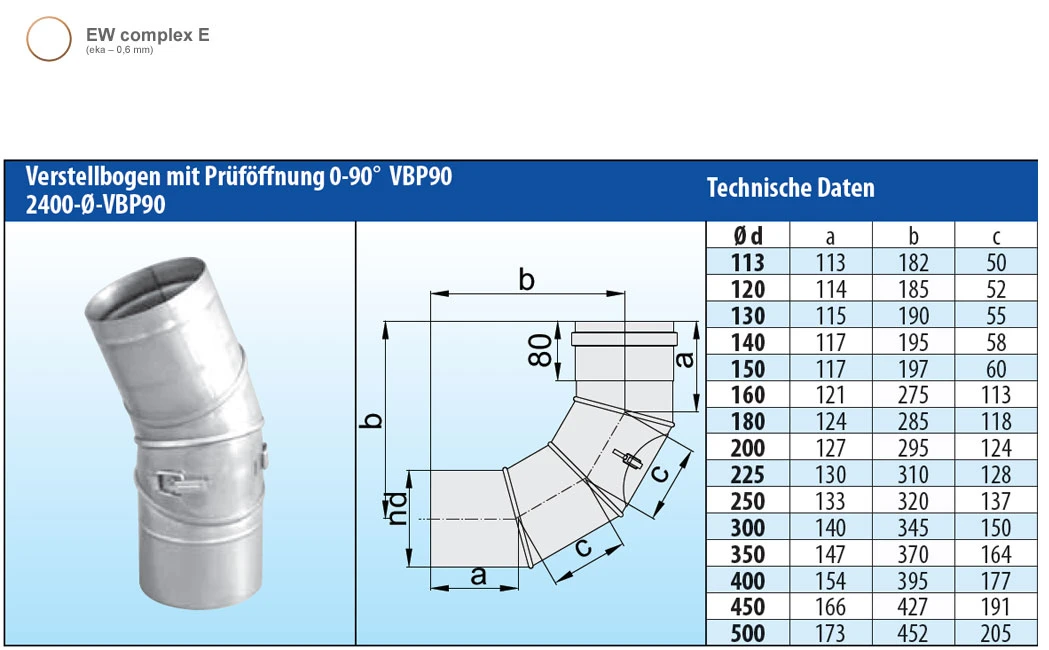 Schornstein Winkel 0-90° Einwandig Mit Prüföffnung - Eka Complex E 4 Schornstein Winkel 0-90° Einwandig Mit Prüföffnung - Eka Complex E – Bild 2