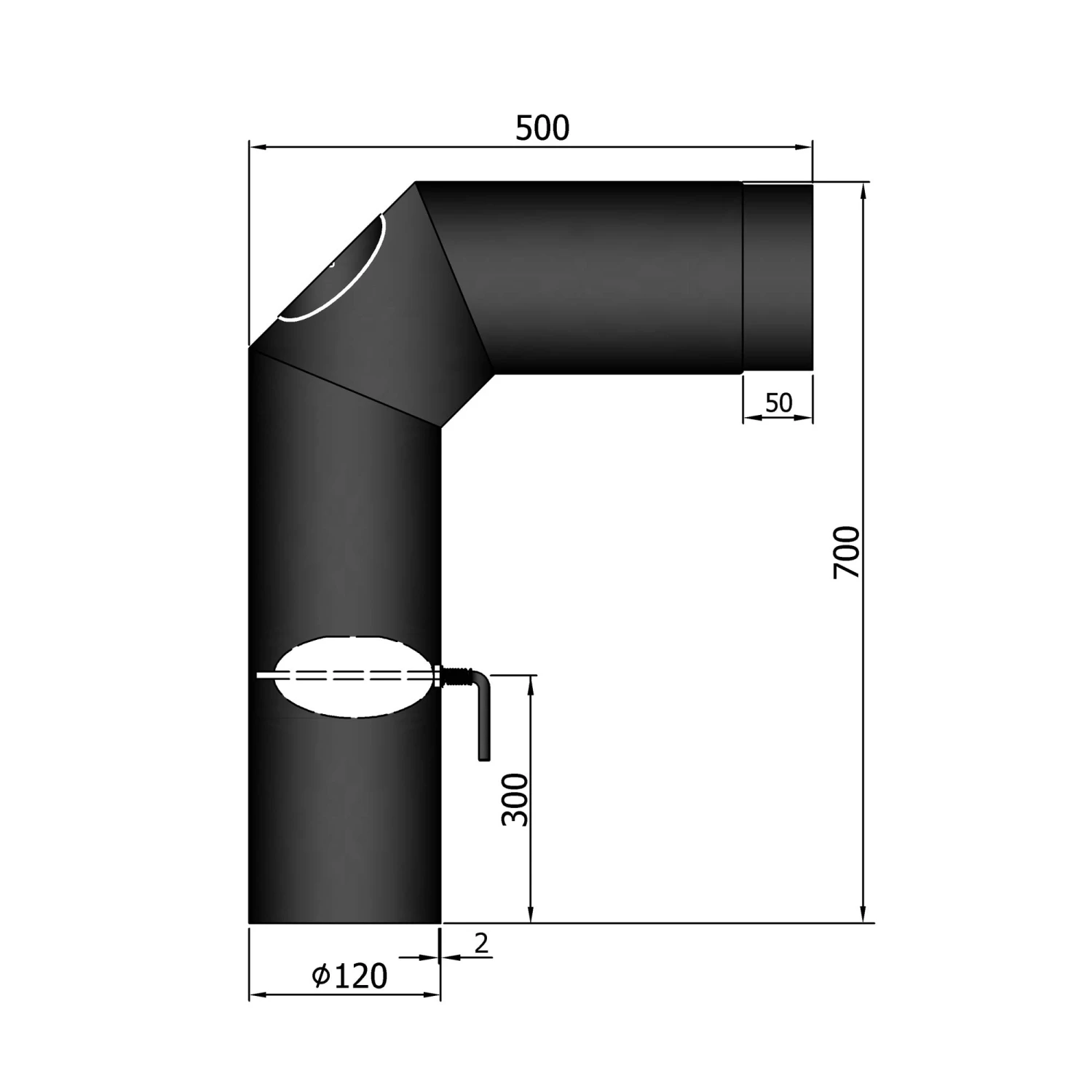 Anschlussrohr Stahl 2x 45° 700 X 500 Mm Schwarz Mit Tür, Drosselklappe 4 Anschlussrohr Stahl 2x 45° 700 X 500 Mm Schwarz Mit Tür, Drosselklappe – Bild 2