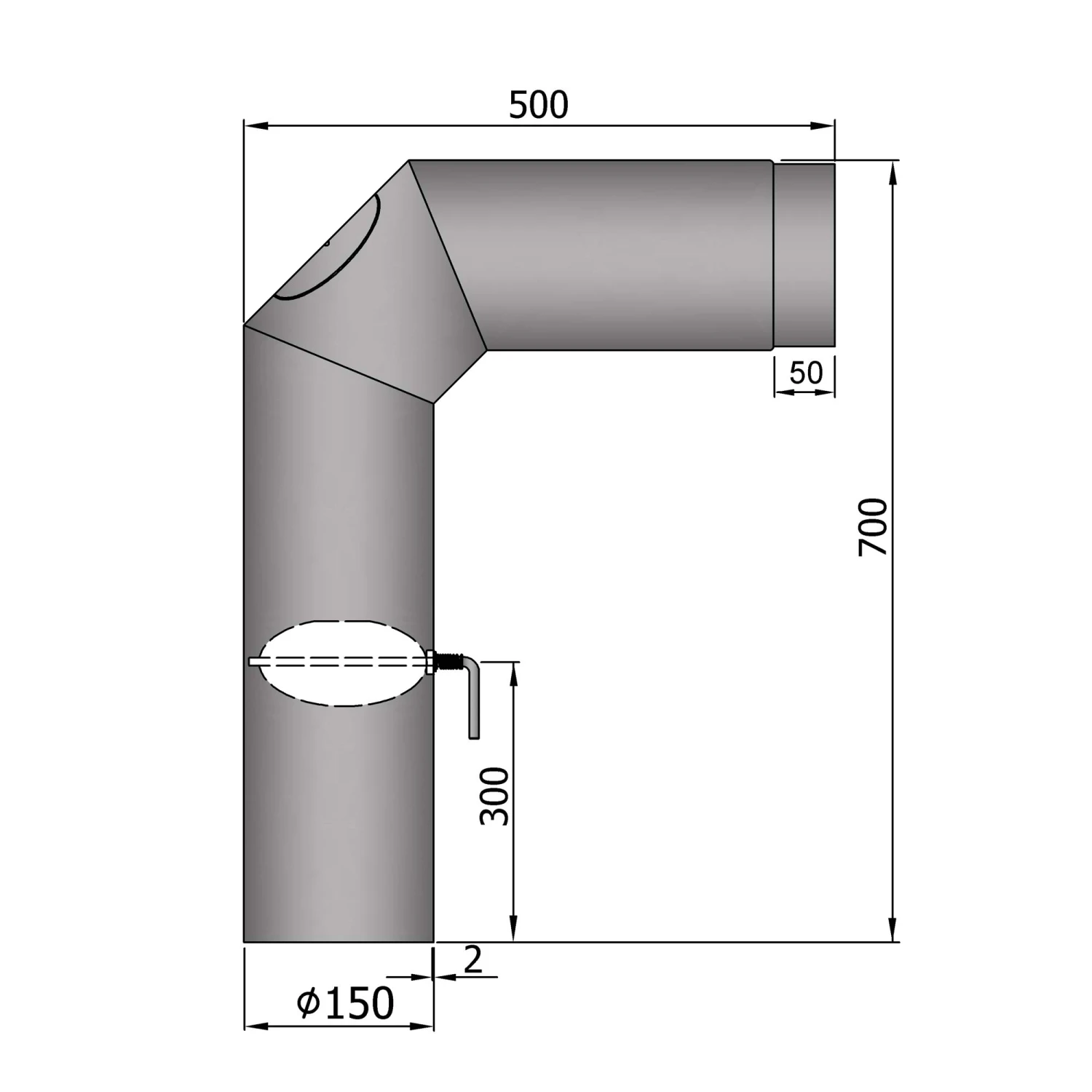 Anschlussrohr Stahl 2x 45° 700 X 500 Mm Hellgrau Mit Tür, Drosselklappe 4 Anschlussrohr Stahl 2x 45° 700 X 500 Mm Hellgrau Mit Tür, Drosselklappe – Bild 2